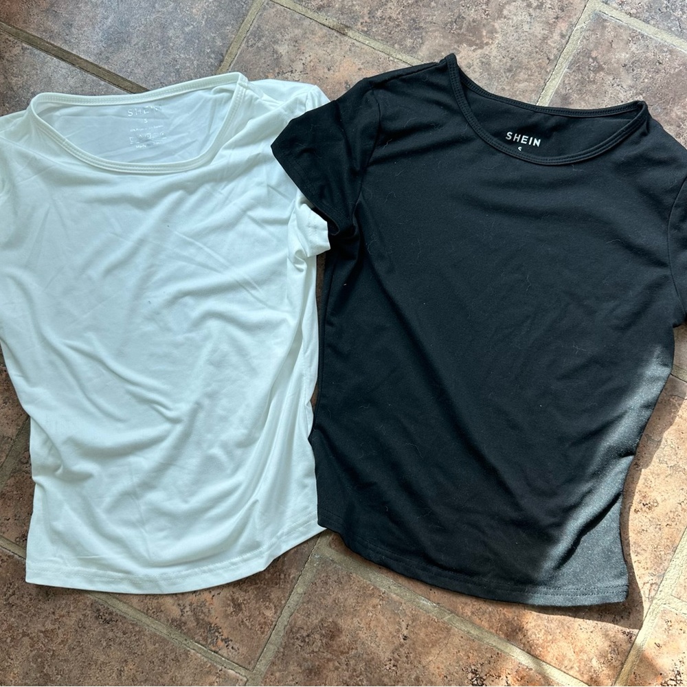 Two SHEIN T-shirts - black + white size small